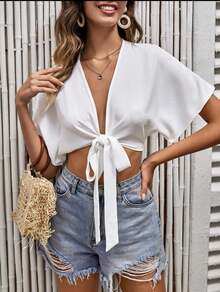 Women's Dunah Beach Bolero With Tie Closure. - trắng - Xem 2