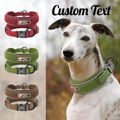 Vòng cổ chó bằng nylon bản rộng, màu trơn, tùy chỉnh, vòng cổ phản quang cá nhân hóa cho thú cưng, có thể điều chỉnh, chống thất lạc.