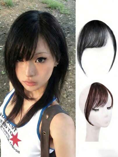 2PCS Clip-In Air Bangs Hair Extension, Synthetic Fiber Natural Looking Fake Fringe With Temples, Heat Resistant Reusable Clip-On Bangs For Daily Wear Party Travel, Hairpieces For Women Girls, Hair Claws, Hair Slide, Hair Barrettes