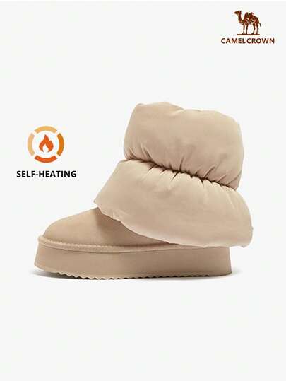 CAMEL CROWN Women's New Snow Boots, Fleece Lining For Warmth And Cold Protection, Detachable Boot Covers, Dual-Wear Design, Waterproof, Thick-Soled Ankle Boots