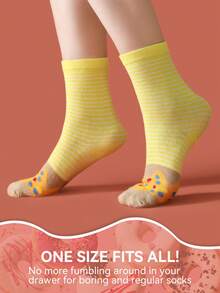 1双多色中筒袜礼品套装，男女通用情侣款，柔软甜甜圈设计新奇袜子，创意美食灵感独特设计，舒适百搭 - 彩色 - 查看 7