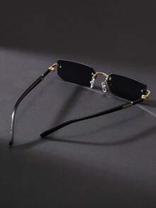 1 Pair Black Ultra-Thin Frameless Y2K Fashion Glasses, Suitable For Summer Beach, Driving And Other Occasions, Ideal Accessory For Beach, Casual And Streetwear Styles, Can Be Paired With Sweaters, Jackets, Hoodies, Leggings And Cargo Pants, Perfect For Summer Beach Vacation, Outdoor Activities And Travel - Black - View 4