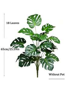 18片叶子的大型人造龟背竹树，25.59英寸假植物，塑料绿色龟背竹叶，热带仿真棕榈叶，适用于家居花园派对户外办公室装饰，不含花盆，1棵，情人节，生日礼物，毕业礼物 - 綠色 - 查看 14