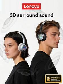 Lenovo LS101 Retro Fashionable Bluetooth Headphones With Colorful Lighting Effects, Surround Sound, ENC Noise Cancellation, Long Battery Life, Suitable For Smartphones And Computers - Brown - View 4