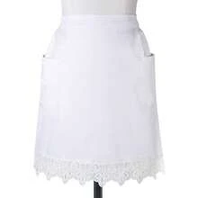Women's Lace Apron With Pockets, Vintage Ruched Dress Style Cooking Apron For Kitchen, Waitress Uniform - White - View 6