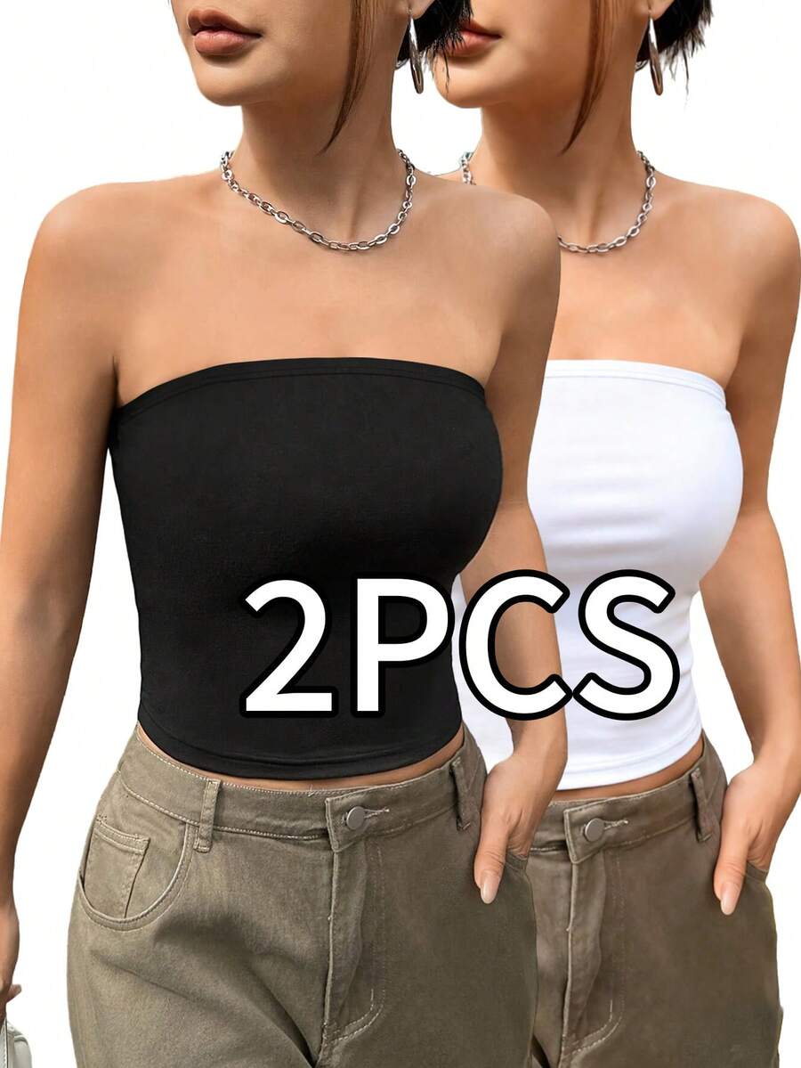 2 chiếc áo quây nữ mùa hè mới, màu trơn, kiểu dáng ôm sát, hở lưng, thích hợp mặc hàng ngày, phong cách thường ngày. - Nhiều màu - Xem 1
