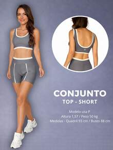 Women's Fitness Set Cropped Top + High Waist Shorts - 灰色 - 查看 1