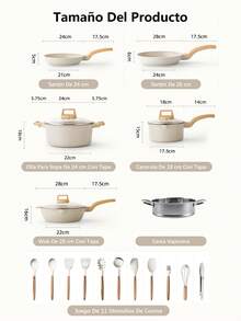 Juego de ollas antiadherentes de 22 piezas, de cerámica antiadherente, de granito. PFOA, plomo y cadmio. Ligero, de calentamiento rápido y uniforme, fácil de limpiar, ultrarresistente, con asas extraíbles de imitación de baquelita. Versátiles ollas de granito aptas para todo tipo de cocinas, incluyendo inducción, gas, eléctricas y vitrocerámica. Diseño apilable o encajable. Se guardan fácilmente en armarios o cajones. Ideales también para camping y viajes en autocaravana - Albaricoque - Ver 12