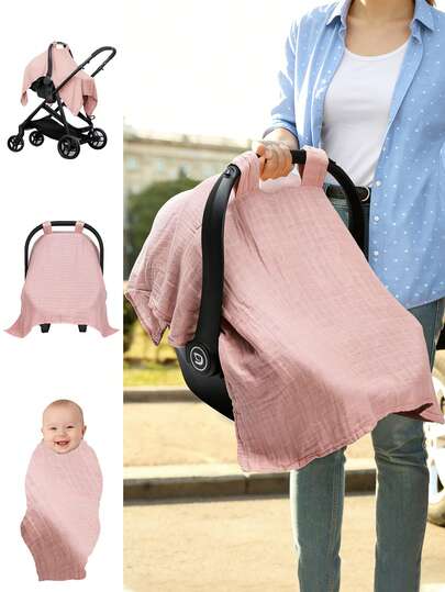 1pc New Upgraded Muslin Baby Stroller Canopy, Soft Breathable Sunshade Cover, Outdoor Dust-Proof Veil, Lightweight For Spring & Summer, Privacy Protection, Essential For Baby Stroller, Infant & Maternal Supplies
