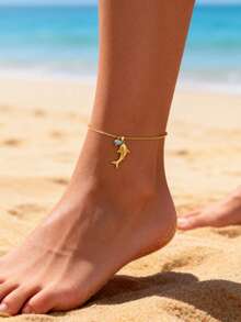 rundraw 1件装女士时尚沙滩海洋主题个性化鲨鱼天然石吊坠项链，是婚礼、订婚、派对、万圣节的理想礼物 - 金色 - 查看 10