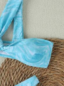 Bộ bikini quây ngực xếp ly xoắn ren họa tiết hoa mùa hè mới dành cho nữ, kèm váy che ngoài xẻ cao, thích hợp cho kỳ nghỉ biển. - Nhiều màu - Xem 4