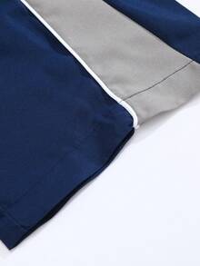 Men's Loose Straight Leg Casual Pants With Contrast Color Stripes, Drawstring Waist, Zipper Decoration, Wide Leg Trousers With Letter Label, Suitable For Casual, Outdoor, Evening Date, Summer - Navy Blue - View 4