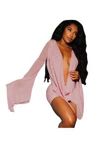 New Women's Mesh Swinging Neck  Long-Sleeved Backless A-Word Short-Sleeved Dress - Màu vàng - Xem 6