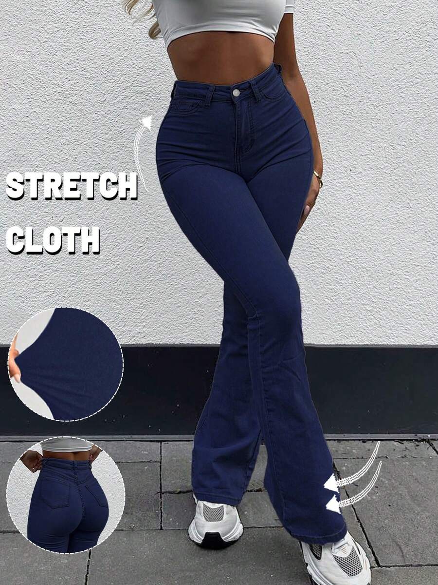 GILIPUR Y2K风格喇叭牛仔裤，高腰修身优雅休闲女裤，弹力水洗深蓝色长裤，欧美街头时尚