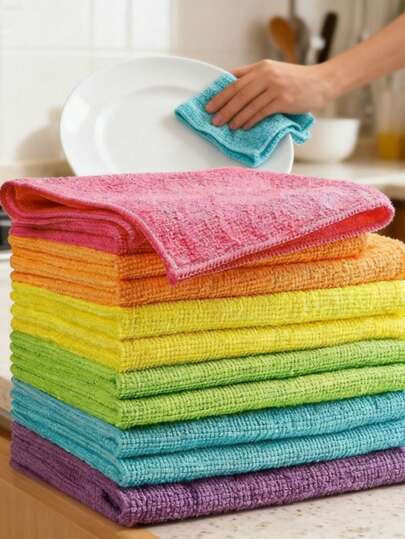 5 Pcs  Pano De Limpeza De Microfibra,  Toalhas De Pano ReutilizáVeis, Suprimentos De Cozinha Para Casa