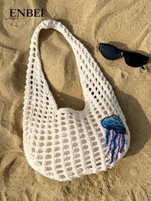 ENBEI 2026 Mode Frühling/Sommer Damen Retro Urlaubsstil Strandtasche, handgewebter Schulterriemen gehäkelte Blumen Große Kapazität faltbare Ausschnitt-Elegante Tragetasche, Reiseessentiell, geeignet für Dates, Ausflüge, Einkaufen, Urlaub, Sightseeing, perfektes Geschenk für Muttertag, Valentinstag oder Lehrertag - Verschiedenfarbig - Übersicht 1