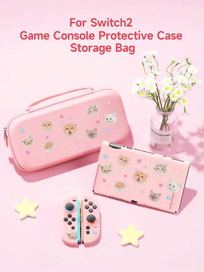 1 Set Cute Cat Design Compatible Accessories For Switch 2 (2025)/Switch NS/Switch OLED, Including Protective Case/Dock Cover/Storage Bag, TPU Soft Shell, Stylish & Practical, Portable Stand, Anti-Fall Anti-Scratch Anti-Fouling, Fashionable Romantic Gift