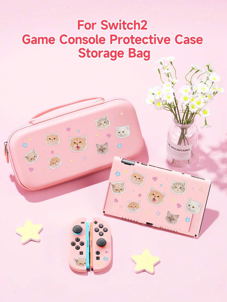 1 Set Cute Cat Design Compatible Accessories For Switch 2 (2025)/Switch NS/Switch OLED, Including Protective Case/Dock Cover/Storage Bag, TPU Soft Shell, Stylish & Practical, Portable Stand, Anti-Fall Anti-Scratch Anti-Fouling, Fashionable Romantic Gift - Multicolor - View 1