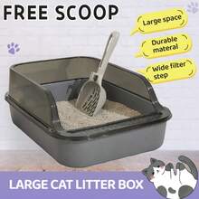 Large Semi-Enclosed Cat Litter Box, Open Top  With High Sides Anti-Splash Design, Double-Layer Detachable Structure For Easy Cleaning, Wide Filter Step To Reduce Litter Tracking, Includes Free Scoop, Practical Indoor & Outdoor Cat Toilet - L - View 4