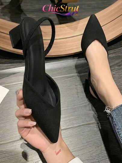 ChicStrut Zapatos de tacón alto para mujer, elegantes y a la moda, con punta fina y tacón ancho, diseño cómodo y transpirable, con escote bajo y banda elástica, ideales para uso diario, fiestas, eventos formales, graduaciones, festivales, navidad