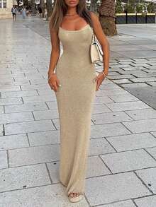 女士新款性感迷人吊带连衣裙，方领系带露背设计，做工精致，侧开衩，修身剪裁，优雅长裙，适合海滩度假、海滩派对、节日、日常约会、时尚写真、毕业典礼、夏季休闲场合等。 - 粉色 - 查看 5