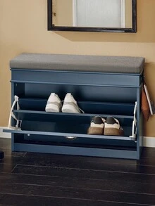 SoBuy Hallway Shoe Bench Shoe Rack Shoe Cabinet With Seat Cushion And Flip-Drawer Blue W75 X D24 X H52cm FSR82-L-B - Blue - View 2