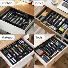 Extra Large Expandable Silverware Organizer,  Food Cutlery Flatware Organizer, Kitchen Utensil Drawer Organizer, Adjustable Silverware Holder For Spoons Forks Knives, Black - 黑色(大) - 查看 8