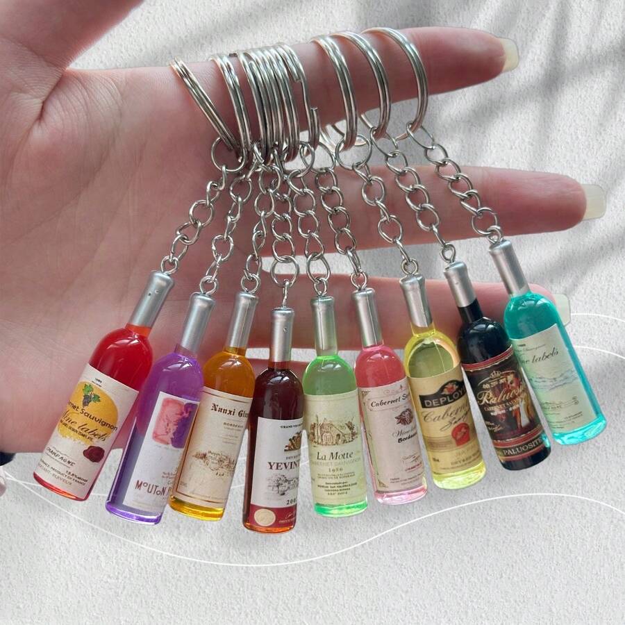10 móc khóa chai rượu vang bằng nhựa sáng tạo, chân thực, nhiều màu sắc, quà tặng tiệc tùng mới lạ cho phụ nữ, quà sinh nhật độc đáo, móc khóa túi xách & phụ kiện trang trí, móc khóa sắp xếp | Thiết kế vui tươi | Móc khóa bền - Nhiều màu - Xem 1