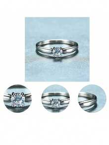 1 pieza Anillo de piedra de circonita cúbica de lujo, adecuado para mujeres, ideal para bodas, compromisos, fiestas de aniversario, regalos del Día de San Valentín - 2# - Ver 5