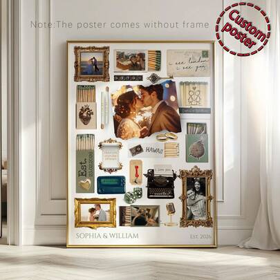 1pc Customizable Matchbox Template Poster, Editable On Canva, Printable Wall Art, Vintage Wedding Anniversary Gift, Elegant Couple Memorabilia, Room Decor, Customizable Wall Art, Self-Customize Photo, Customizable Item