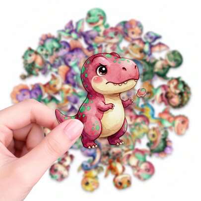 50张水彩恐龙PET贴纸 - 可爱的粉彩史前生物，表面光滑，防水耐用，适用于青少年水瓶、午餐盒和学习用品