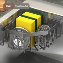 1pc Black/Gray Multifunctional Anti-Rust Sink Organizer Rack, Designed For Women. It Comes With Wall-Mounted Adhesive Soap Dish, Sponge Holder And Drain Plug, Can Be Installed On Kitchen Or Bathroom Countertop Without Drilling. Holds Dishwashing Brushes, Soaps And Other Items. - Multicolor - View 7