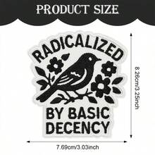 1pc "For Justice" Embroidered Patch, Vintage Patch, Floral & Bird Patch, Black & White Patch, Awakening & Freedom Patch, Suitable For Denim, Jackets, Hats, Bags, Creative Gift, Express Personalized, Iron-On/Sew-On - Black and White - View 7
