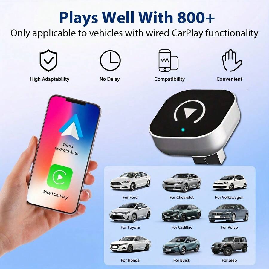 2026 Upgraded Wireless CarPlay Adapter, Convert Wired To Wireless, Plug & Play, Compatible With IPhone IOS 10+ & Android Auto, Mini & Stable Car Play Dongle For Ca