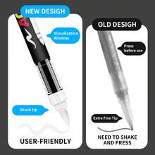 1pc 8pcs/12pcs Set All White/All Black Or 6 White 6 Black Soft Brush Tips, 0.5-5mm Adjustable Width, Water-Based Quick Drying, Suitable For Stone, Wood, Metal, Glass, Canvas Painting, Handmade Graffiti - Black and White Markers - View 6