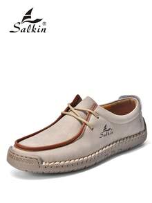 Salkin 新款时尚设计师女士休闲鞋，现代生活，触手可及的奢华。手工运动鞋、系带乐福鞋，轻便透气，柔软舒适，防滑耐磨，仿麂皮材质，适合户外、连衣裙、牛仔裤等各种场合，中年、年轻、学生日常穿着皆宜，春夏秋季皆可穿着，也是馈赠佳品。 - 米色 - 查看 3
