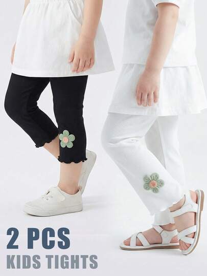 2条装 Baby Seven Point 女童儿童紧身裤，冰丝面料，凉爽舒适七分裤，适合幼儿穿着 - 非常适合夏季叠穿