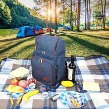 [Envíos locales] Mochila de picnic para 4 personas con forro aislante, accesorios completos incluidos, color azul y negro, portátil para actividades al aire libre - Azul - Ver 7