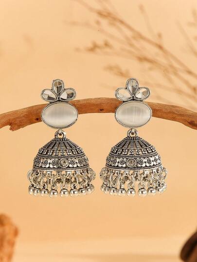 1 Pair Vintage Earrings, Elegant Cute Rhinestone Water Drop Shaped Earrings With Bell And Tassel, Suitable For Women And Girls For Daily Wear, Festivals, Weddings And Parties/Jewelry Gift