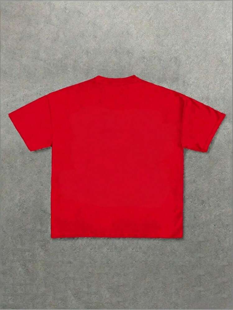 Plus Size Women T-Shirts Celebrity Graphic Printed Black T-Shirt, 100% Cotton 220g Casual Printed T-Shirt,Crew Neck Short Sleeve,For Going Out,Gift,Summer,Unisex - 紅色 - 查看 2