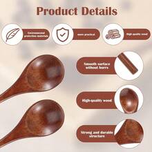 2pcs/4pcs Brown Wooden Long Handle Soup Spoons, Household Tableware Soup Spoon Rice Spoon Stirring Spoon, Suitable For Honey, Milk Tea Mixing In Kitchen - Multicolor - View 7