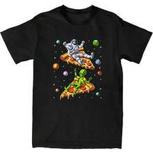 Astronaut Alien Pizza Space Planets Funny Aliens Pizza Lover T-Shirt - 黑色 - 查看 1
