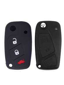 1pc Black Silicone Key Fob Cover, Anti-Drop Protection, 3 Buttons, Suitable For Fiat Cars - A - View 2