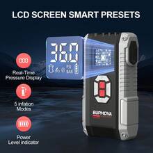 BUPMOVA Jump Starter With Air Compressor, 8000A 150PSI Portable Car Battery Jump Starter (All Gas/10.0L ), Jump Box Portable Jumper Cables LCD Display, 2 Lights - 黑色 - 查看 8