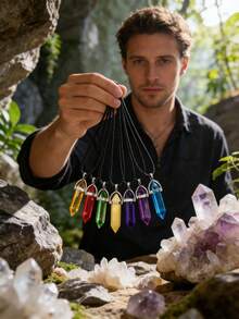 1/5/10/20/30/50/100/200pcs Natural Crystal Glass Stone Glow-In-The-Dark Pendant Necklace, Unisex Crystal Gemstone Chakra Crystal Jewelry, PU Cord Couples Jewelry Gift, Holiday Party Supplies - Multicolor - View 4