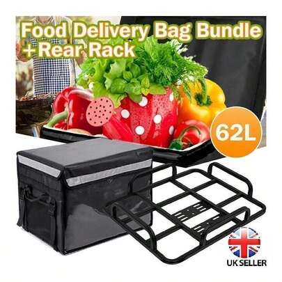 62L Commercial Thermal Insulated Bag Food Delivery Bag +Bike Rear Rk Pkages