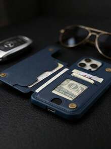 奢华仿皮钱包式手机壳，带卡槽和支架，兼容 17 Pro Max、6 Pro、15、14、13、12，翻盖钱包式设计，防震保护套 - 淺棕色 - 查看 13