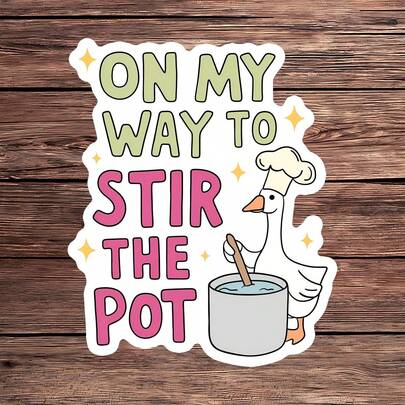 1PC Stir The Pot Sticker, Funny Goose Chef Laptop Decal, Sarcastic Quote Vinyl, Chaos Gift, Waterproof Peel & Stick Water Bottle Sticker, Durable Cute Goose Tumbler Decal, Trending Humor Notebook Vinyl, Perfect Gift For Drama Lovers, Adorable Cooking Car Sticker, Easy Apply Funny Laptop Accessory, Green Quote Water Bottle Decal, Durable Vinyl Computer Sticker, Sassy Quote Notebook Decor, Stir Pot Goose Tumbler Sticker, Animal Humor Car Decal