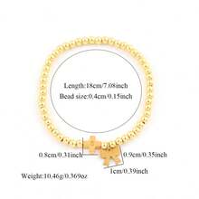 New Luxury Bowknot And Cross Initial Pendant 4mm Beaded Bracelet For Women - Yellow Gold - View 2