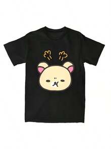 Rilakkuma Angry TShirts Men Men Funnysss Pure Cottonsss Tees O Neck Short Sleeve Versatile T Shirts Streetwear Vintage Unisex Tops - màu đen - Xem 1